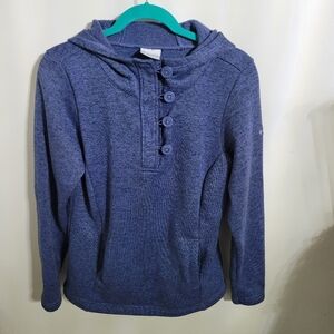 Columbia Knit Hooded Sweatshirt, Hoodie, Blue, Button Accents, Size MColumbia Kn